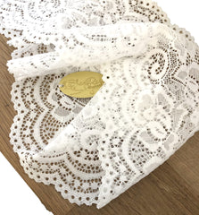 ShariRose close-up of floral scallop lace highlighting delicate pattern and vintage charm