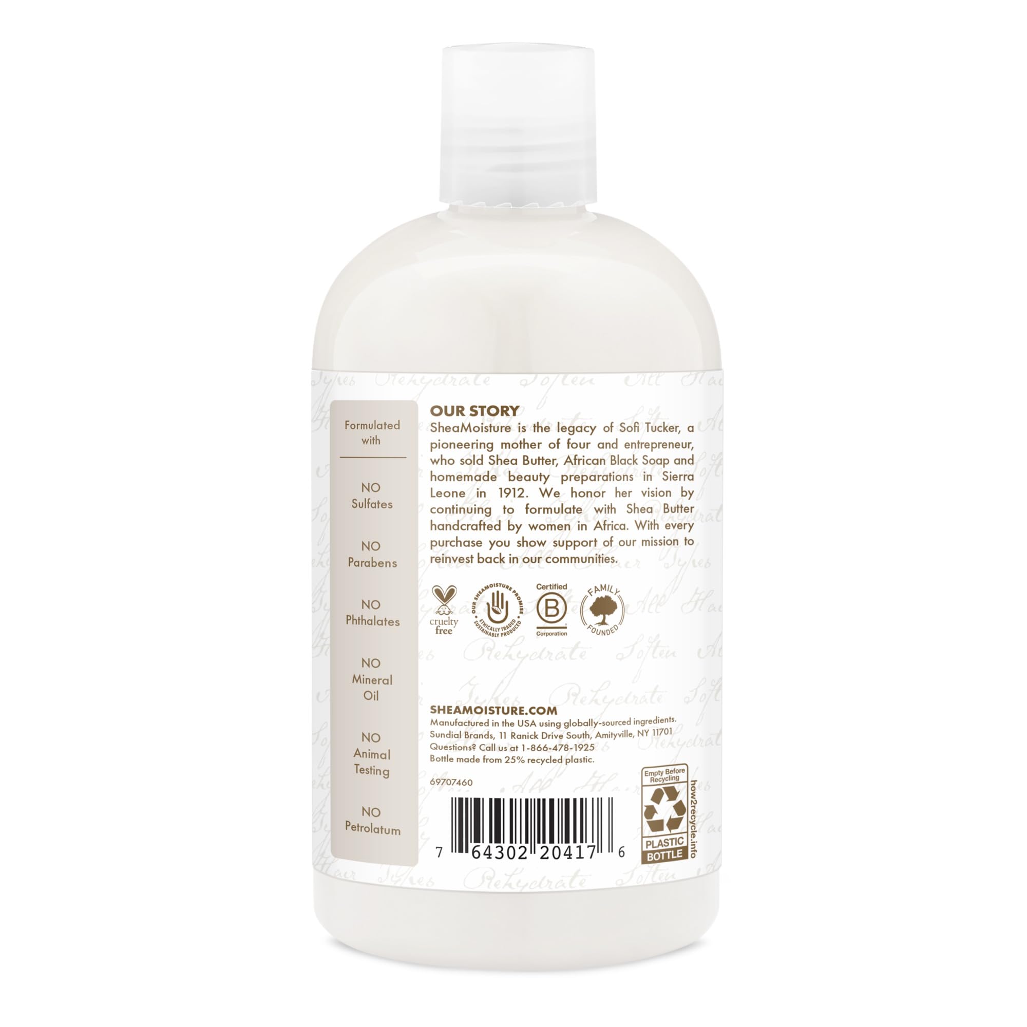 Shea Moisture label detail displaying ingredient callouts and clean-formula advantage