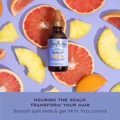 Shea Moisture bottle among biotin and peptide ingredient visuals