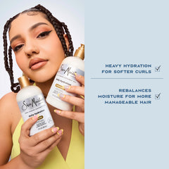 Shea Moisture conditioner placed in bathroom setting illustrating daily routine benefit