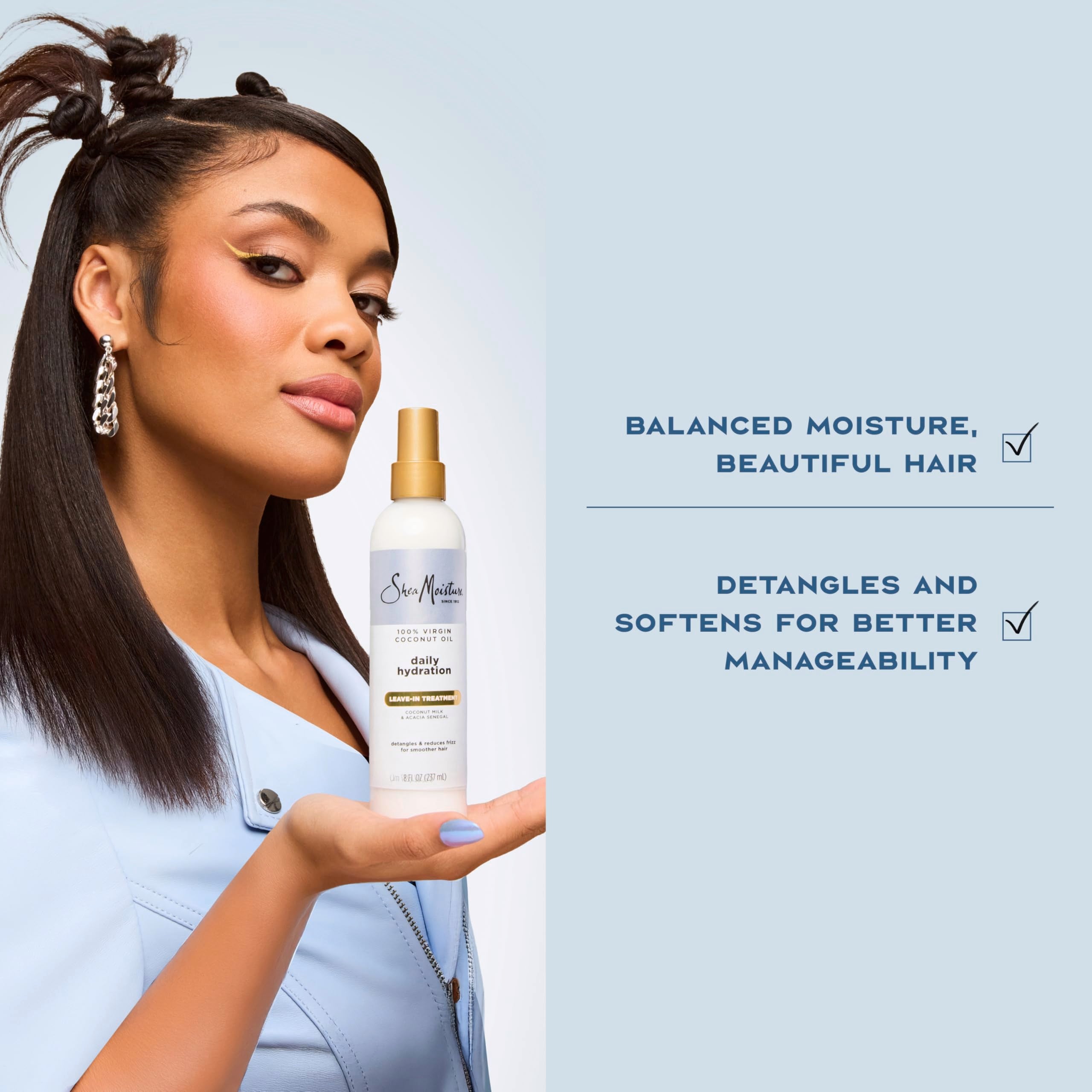 Shea Moisture on dry styled hair reducing frizz and enhancing soft shine