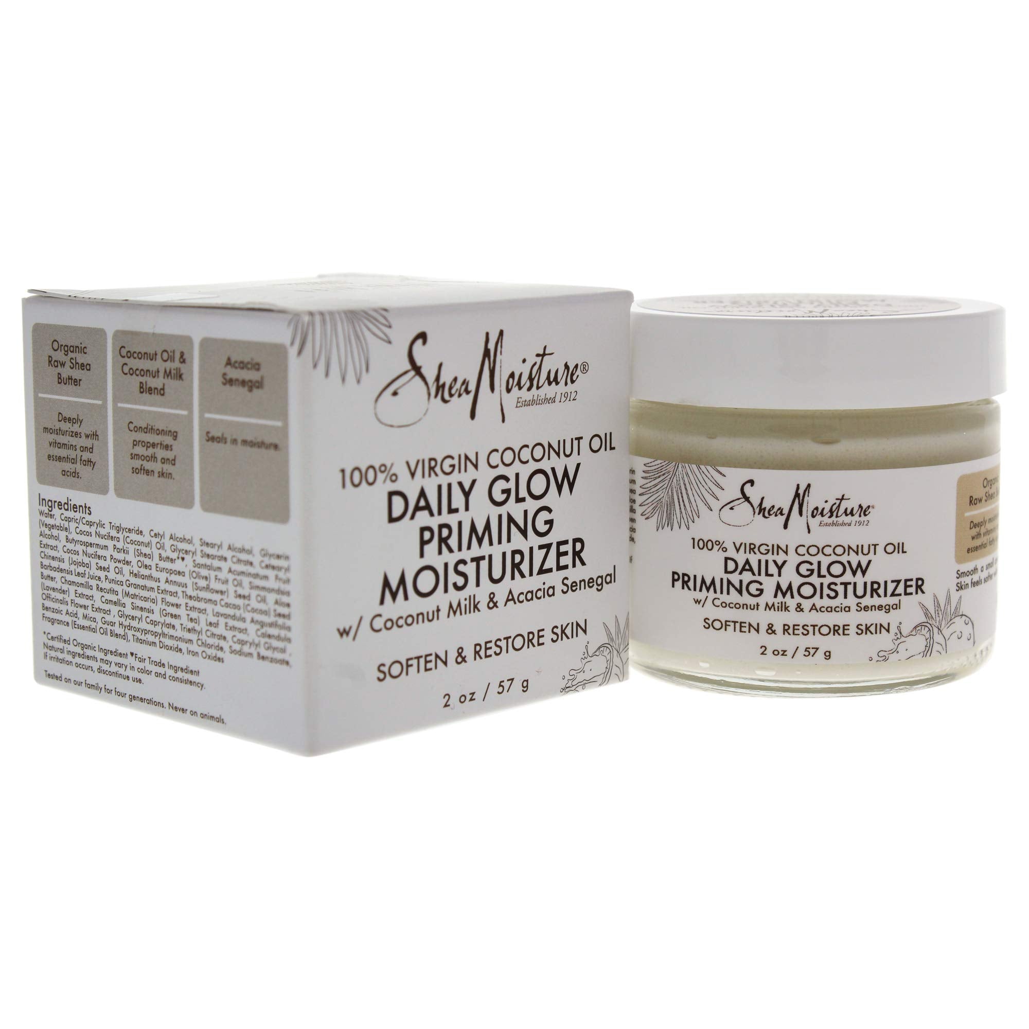 Shea Moisture front jar showing label and 2 oz size for easy identification and portability