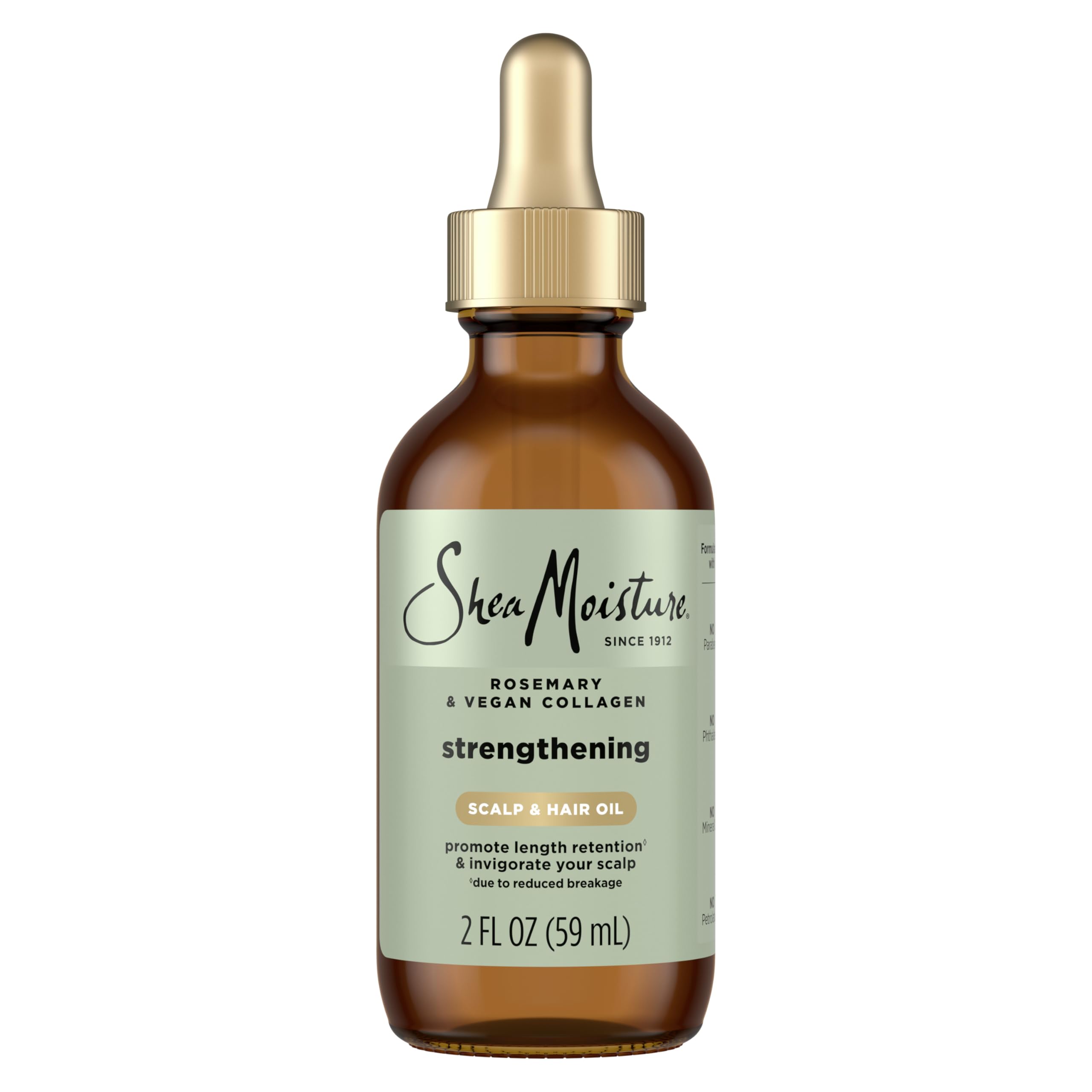 Shea Moisture front packaging showing bottle and branding with clear benefits