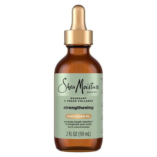 Shea Moisture front packaging showing bottle and branding with clear benefits