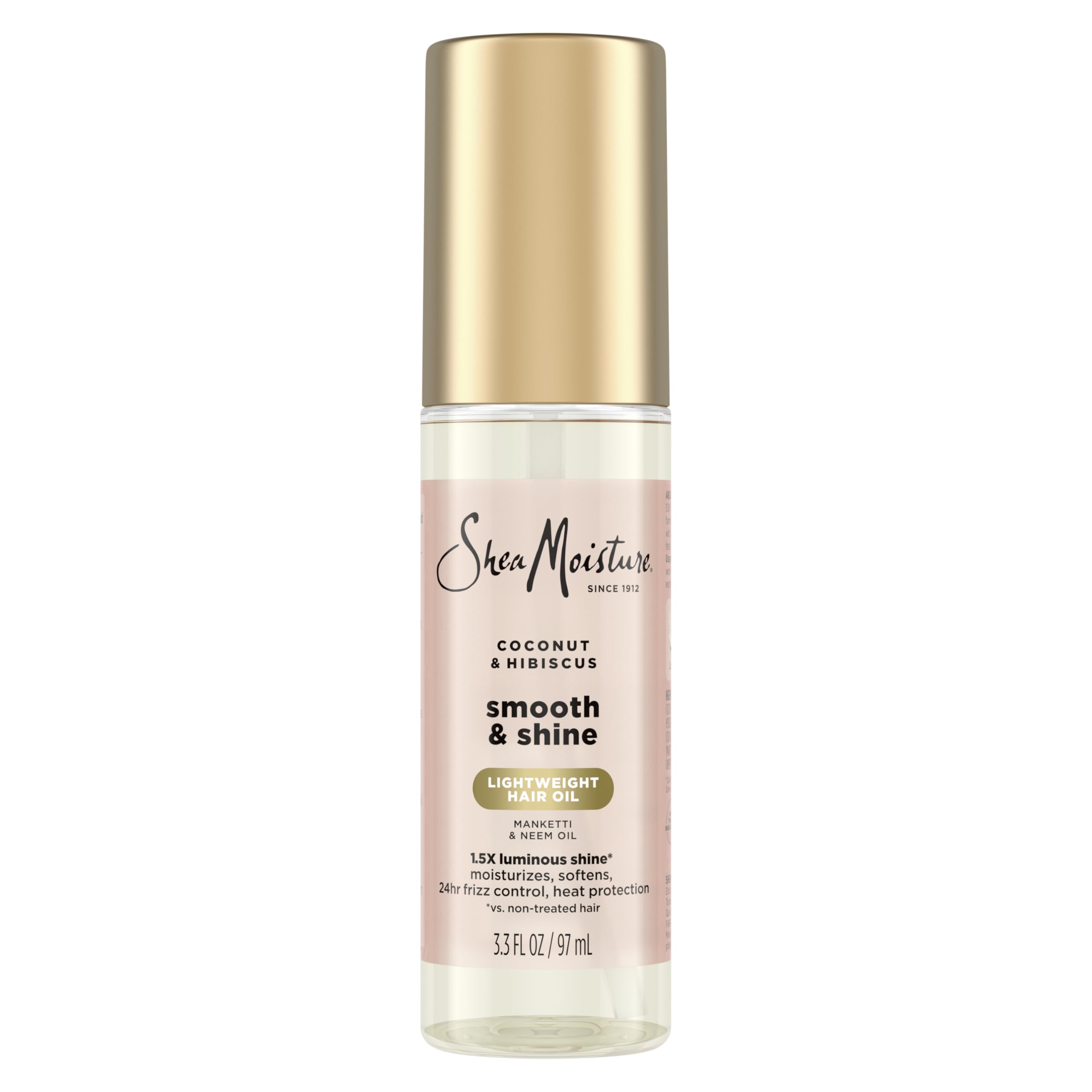 Shea Moisture front packaging showing bottle and brand for clear product identification and appeal