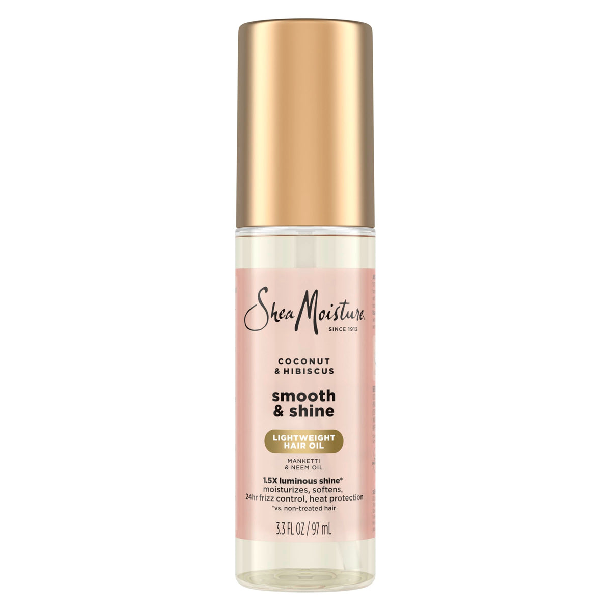 Shea Moisture front packaging showing bottle and brand for clear product identification and appeal
