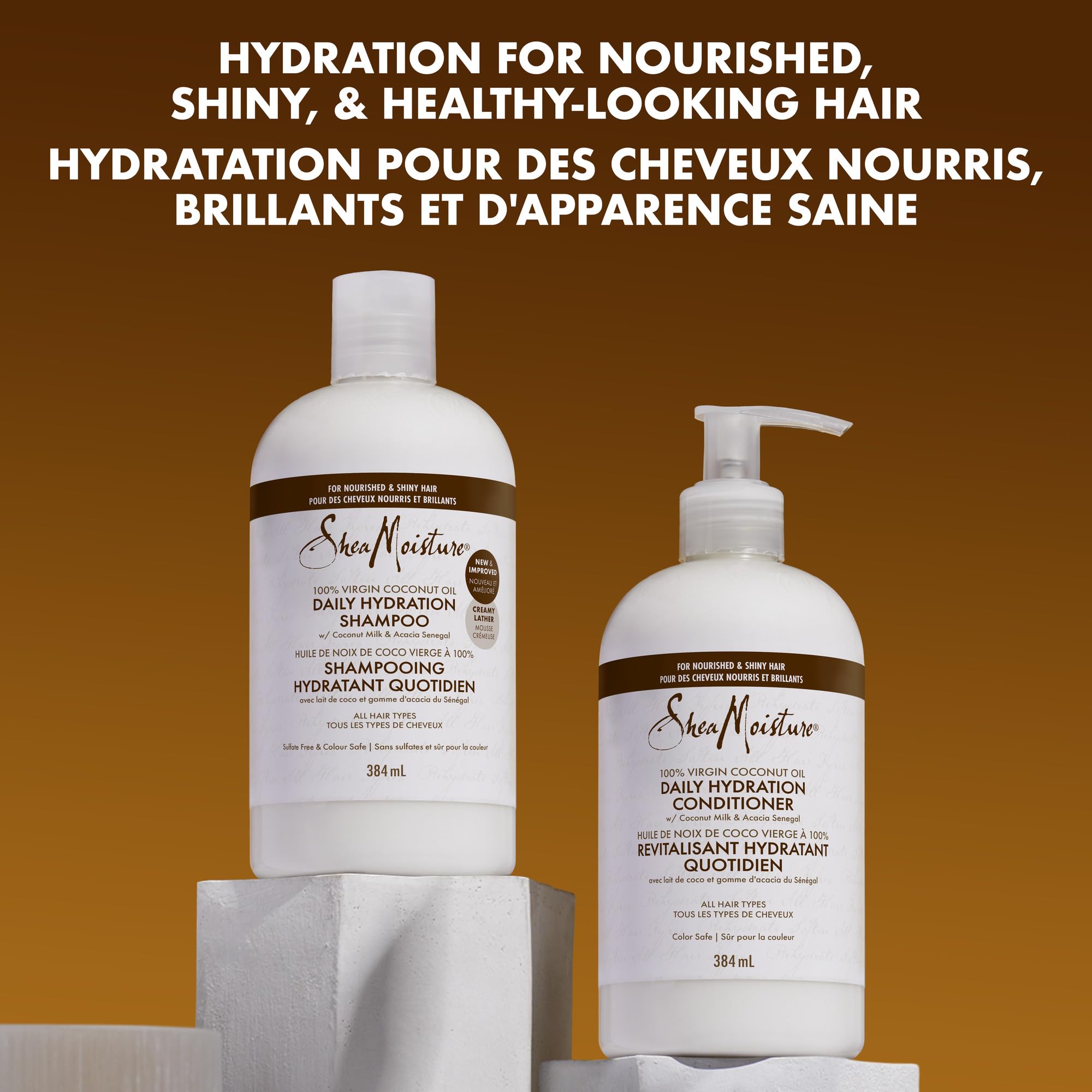 Shea Moisture shampoo in shower being applied to wet hair for easy detangling benefit