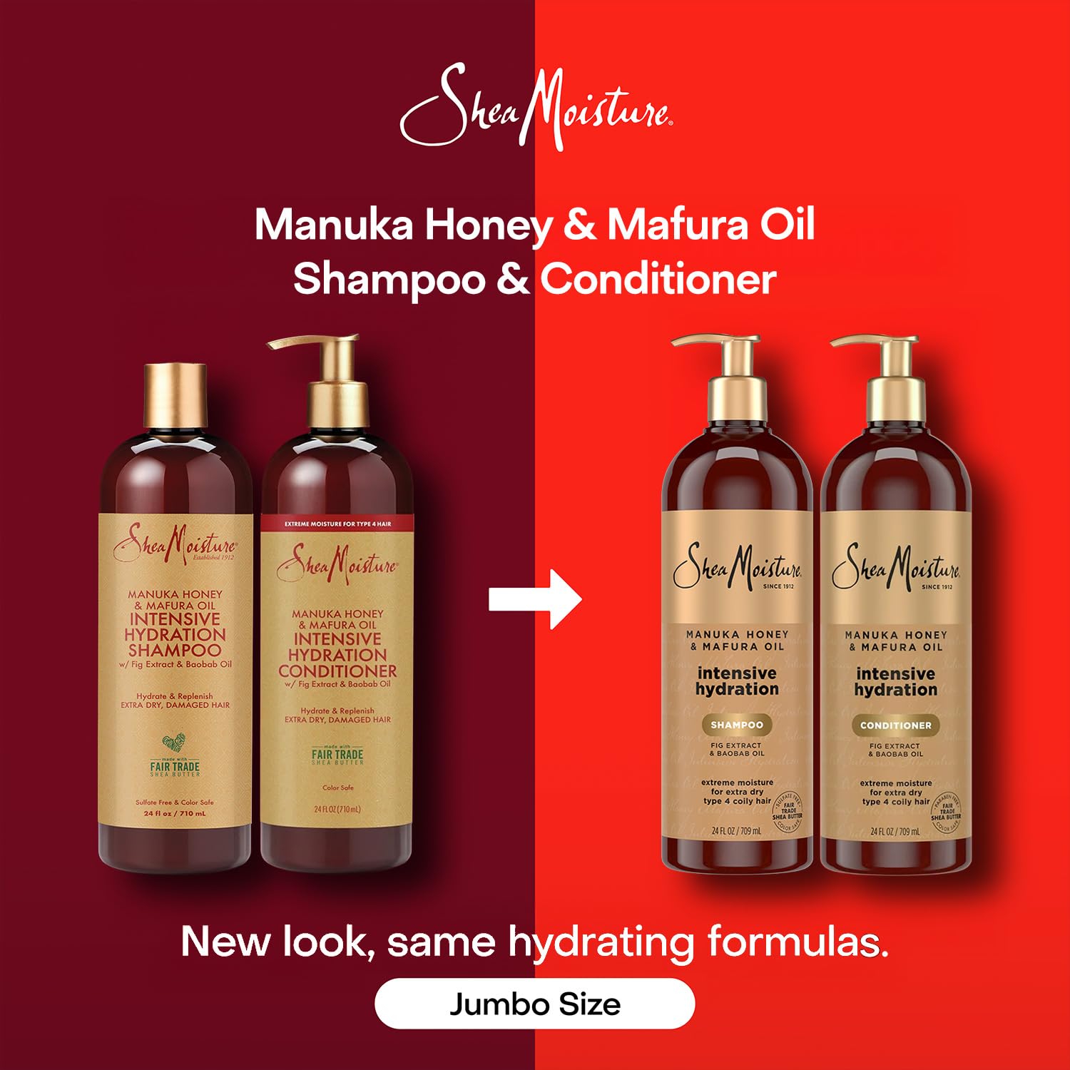 Shea Moisture ingredients flatlay of Manuka Honey and Mafura Oil highlighting natural nourishment benefit