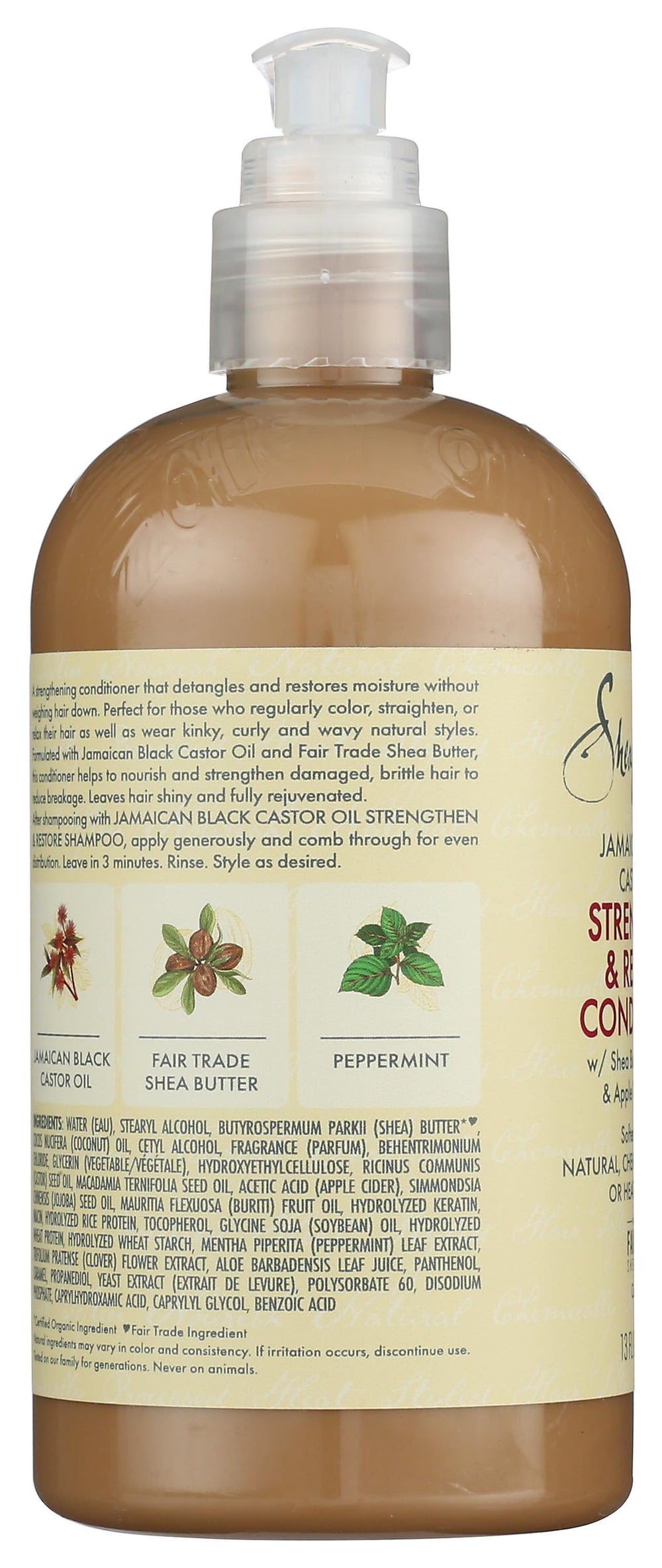 Shea Moisture 13 oz bottle in hand showing true size and portability