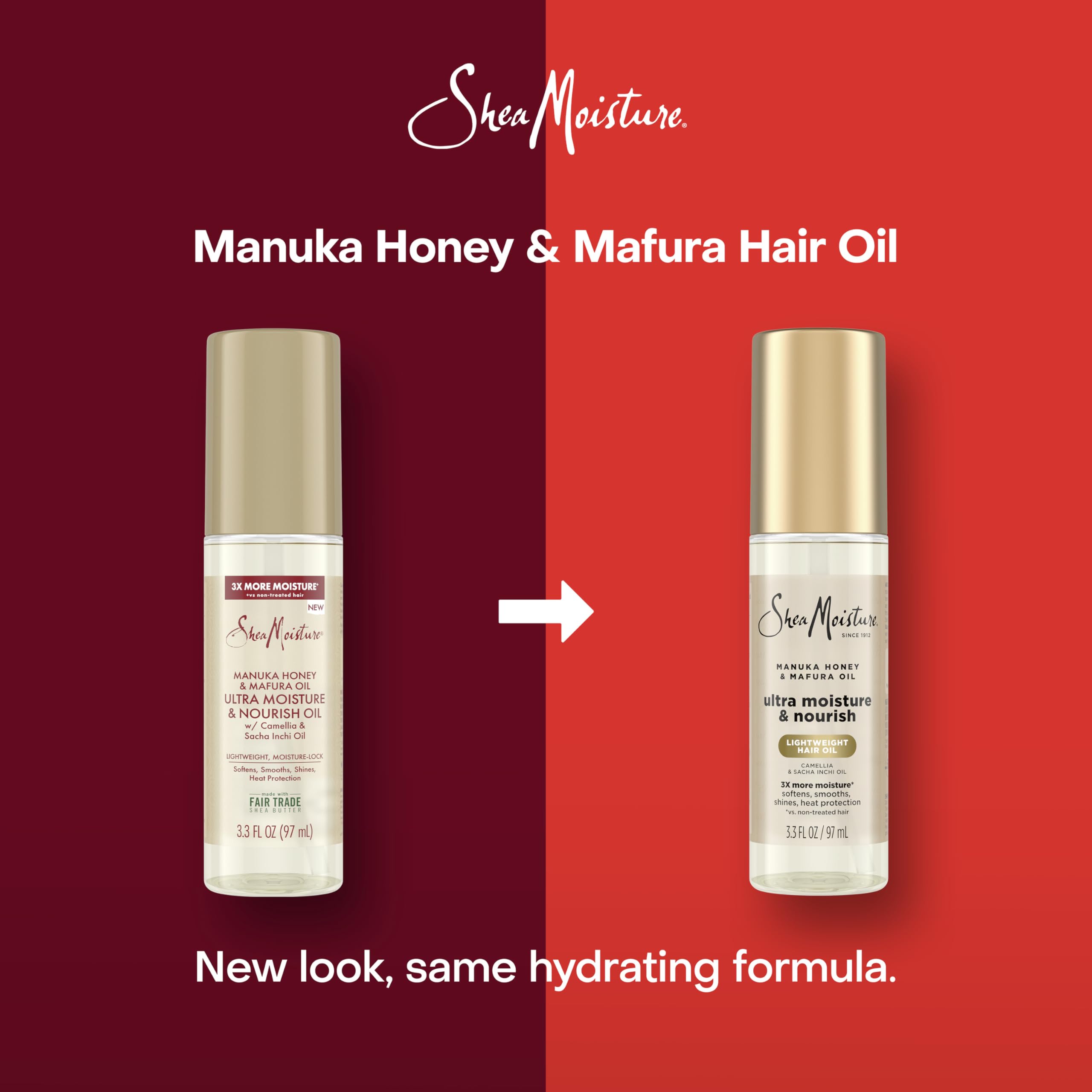 Shea Moisture oil applied to palm, demonstrates easy dosing and smooth application