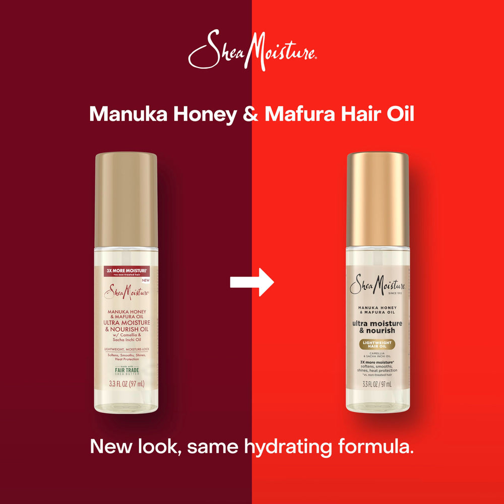 Shea Moisture oil applied to palm, demonstrates easy dosing and smooth application
