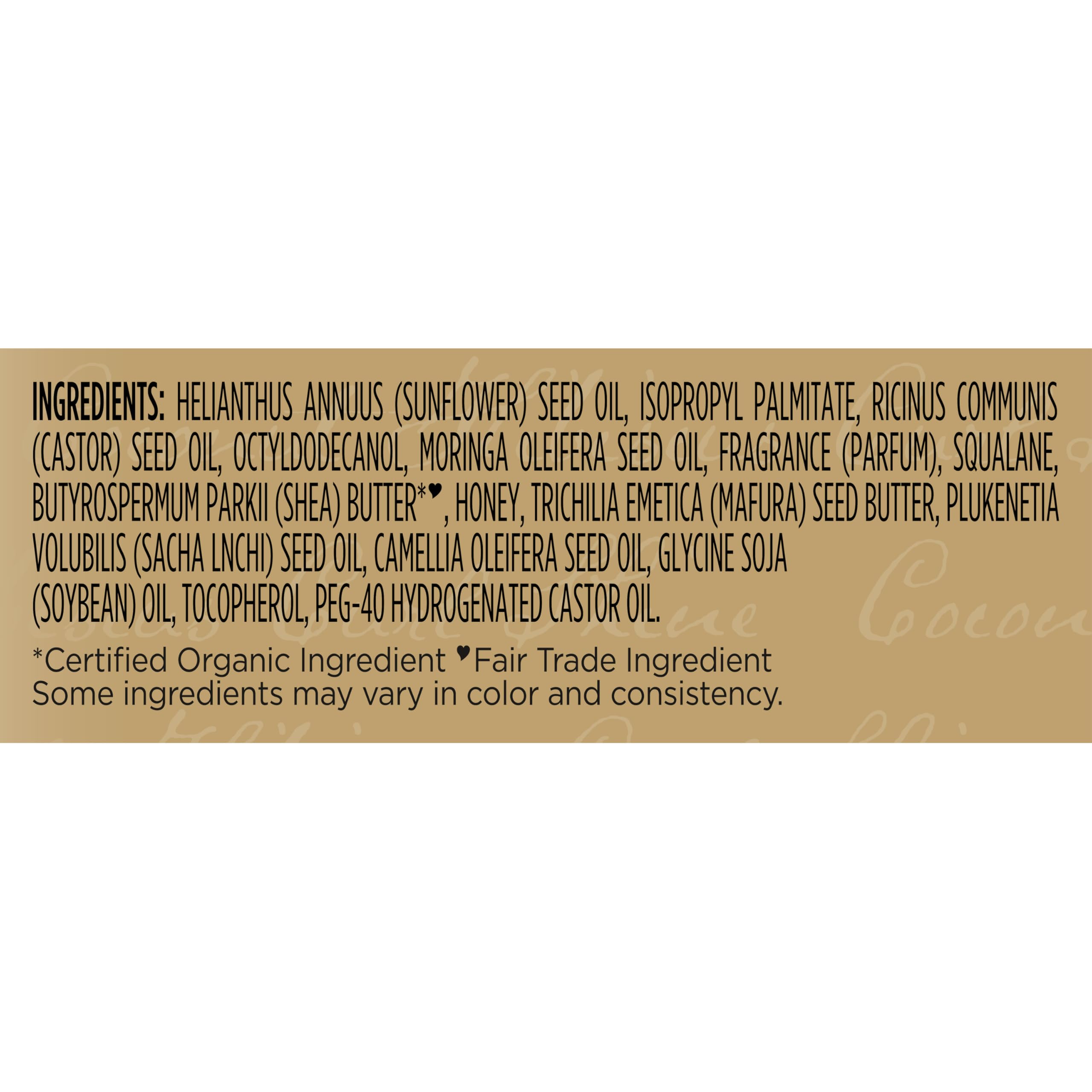 Shea Moisture label close-up listing ingredients, reassures clean-beauty formulation