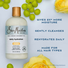 Shea Moisture shampoo in hand texture shot showing creamy formula for softness