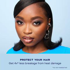 SheaMoisture before and after heat styling showing reduced frizz and smoother hair