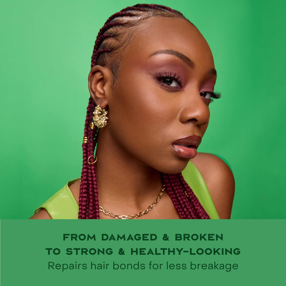 SheaMoisture before-and-after ends comparison showing reduced breakage