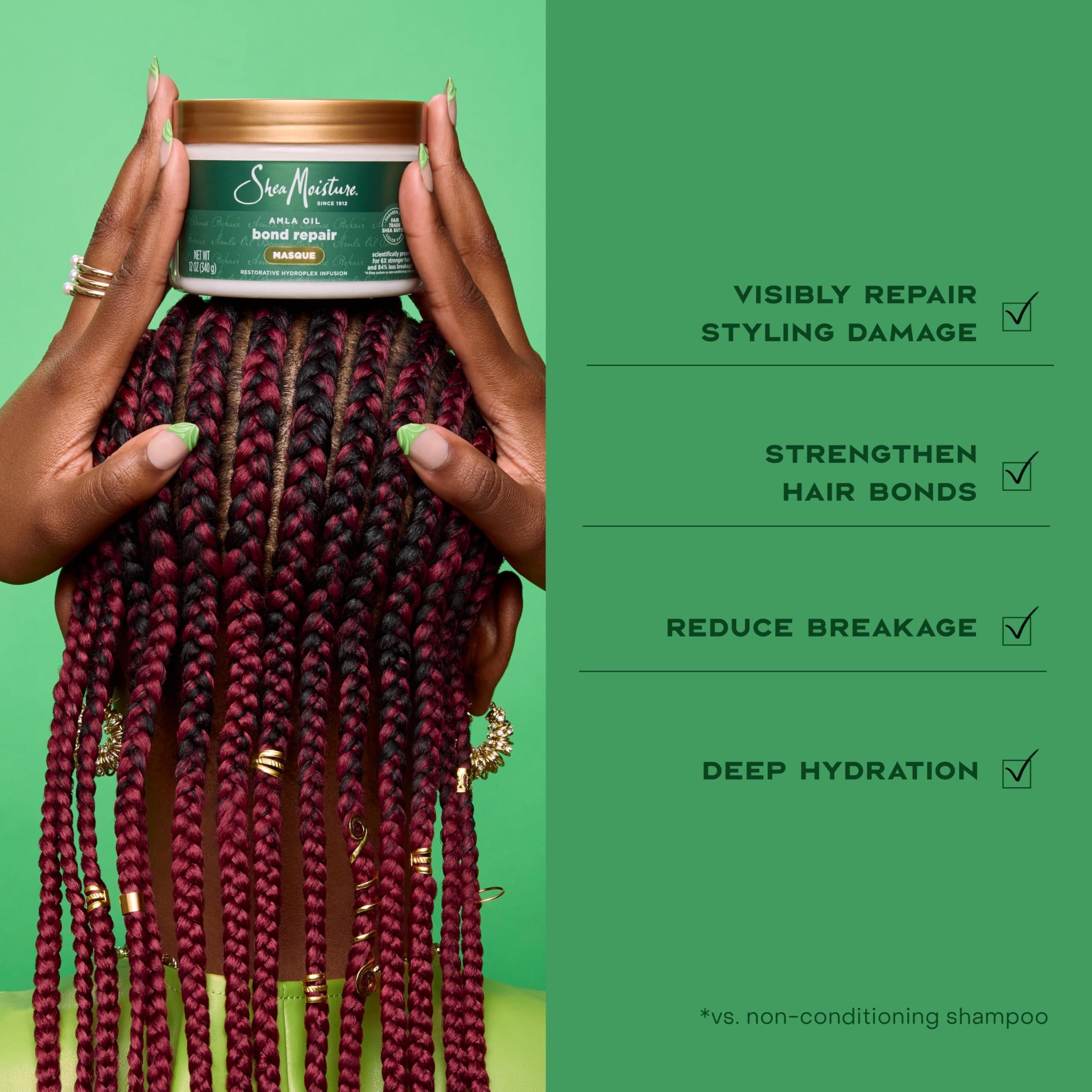 SheaMoisture label close-up showing Hydroplex and amino blend benefits