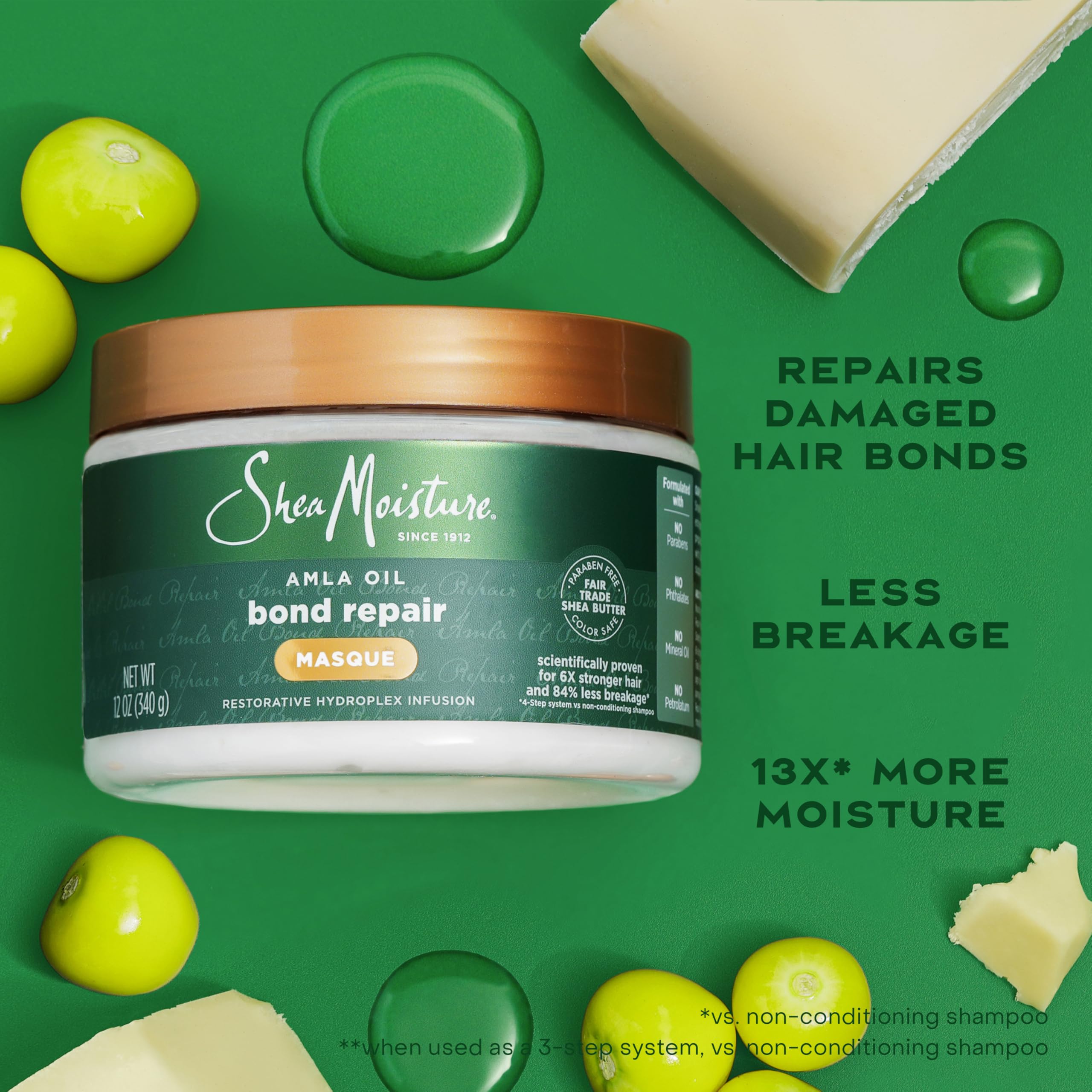 SheaMoisture 11 oz jar next to common items to show scale and value