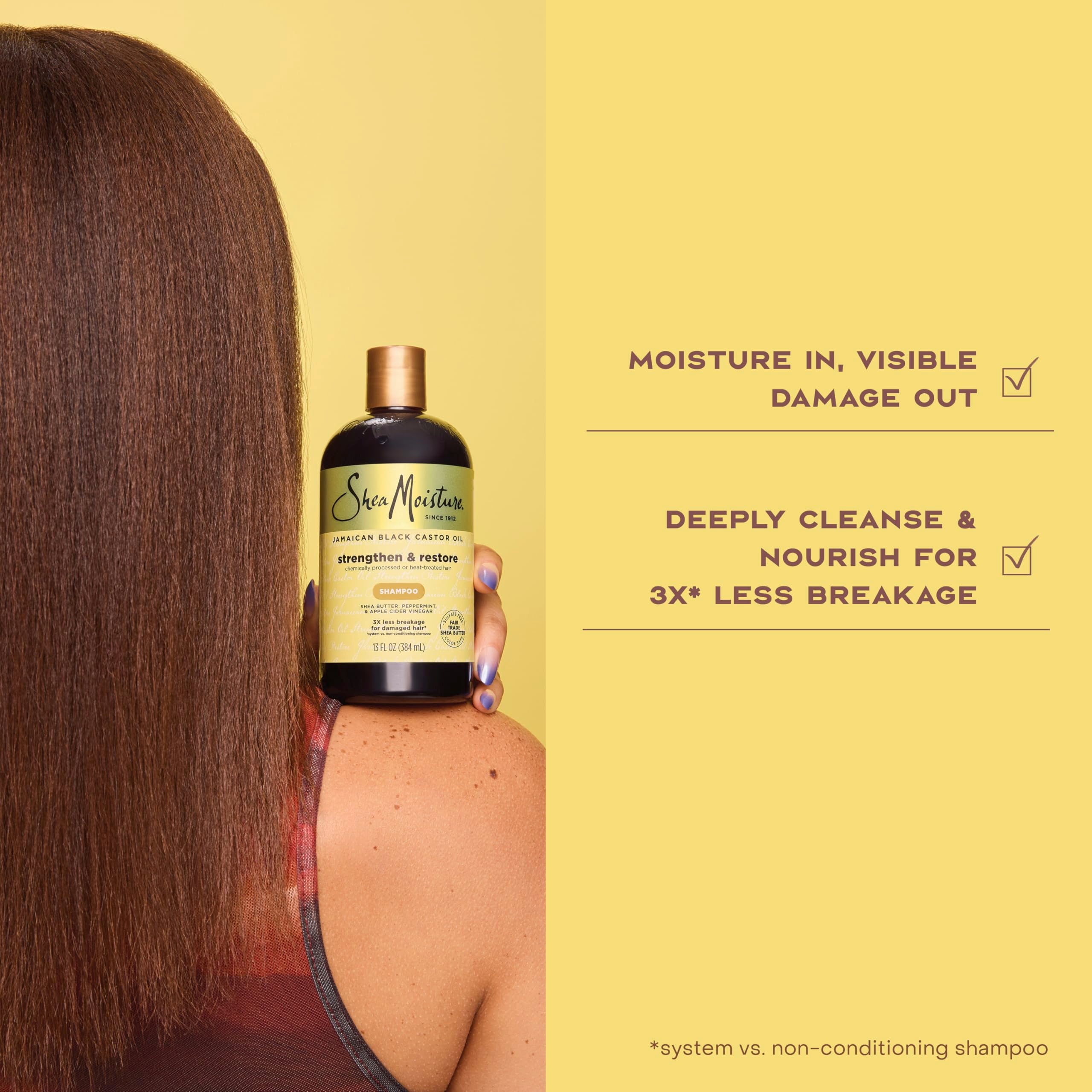 SheaMoisture bottle label showing ingredients and clean formulation