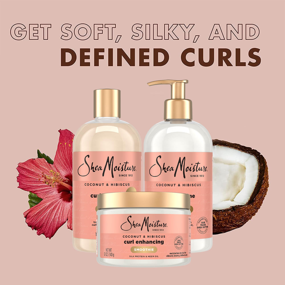 SheaMoisture curl enhancing smoothie jar and pump showing easy application