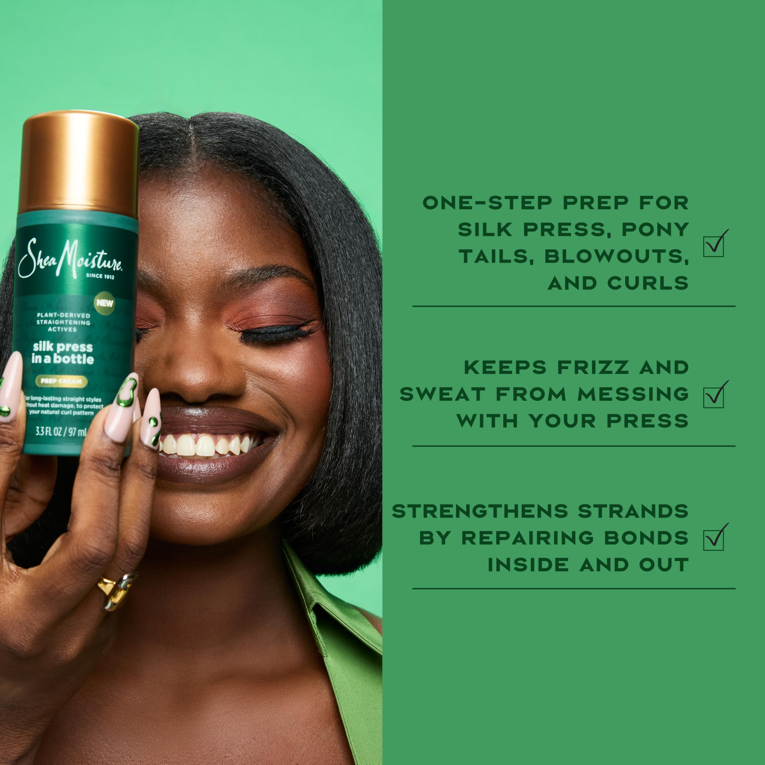 SheaMoisture cream applied to a single hair strand before heat protection