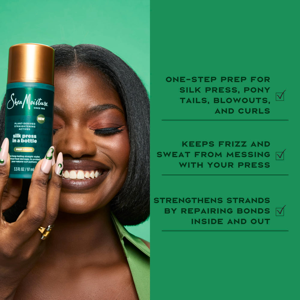 SheaMoisture cream applied to a single hair strand before heat protection