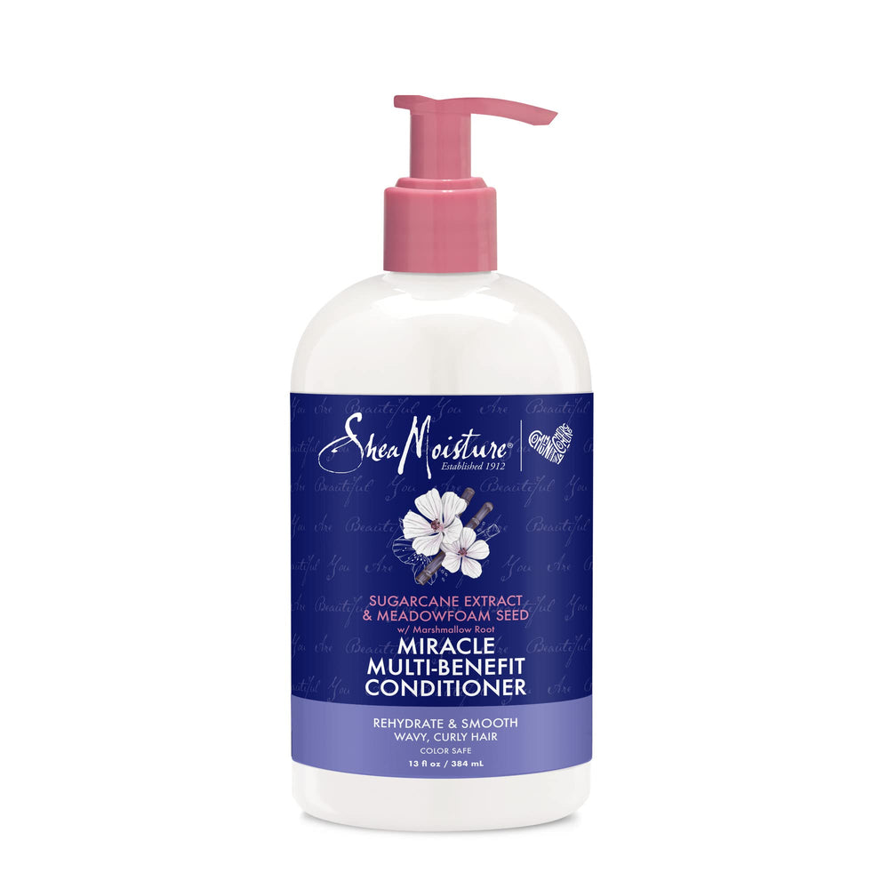 SheaMoisture front packaging showing bottle and label, highlights clean hydration benefits