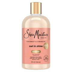 SheaMoisture front packaging showing coconut and hibiscus for visible curl benefits