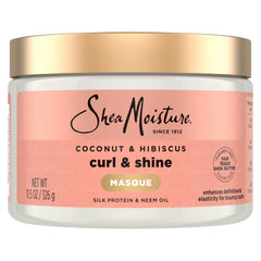 SheaMoisture front packaging showing coconut and hibiscus promotes curl hydration