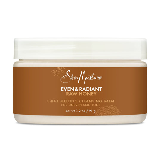 SheaMoisture front packaging showing product benefits and even and radiant branding