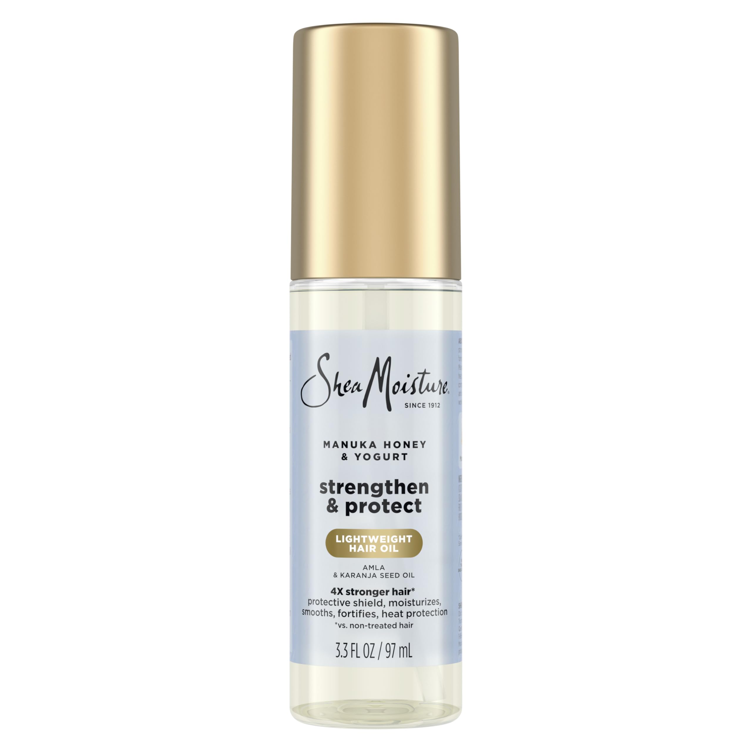 SheaMoisture front packaging showing the Manuka Honey & Yogurt oil for lightweight protection