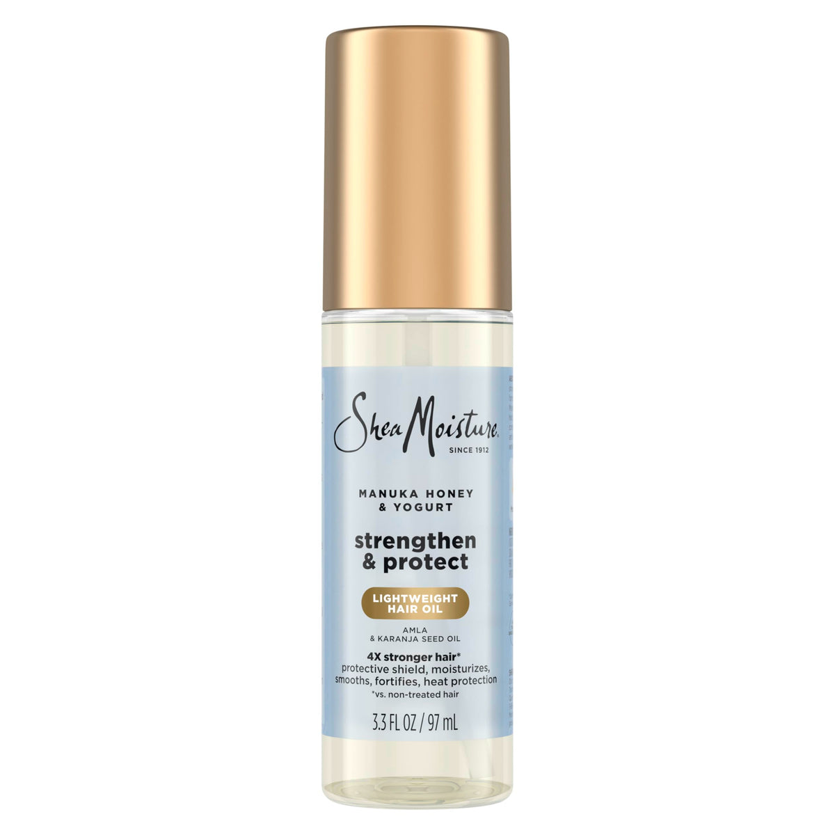 SheaMoisture front packaging showing the Manuka Honey & Yogurt oil for lightweight protection