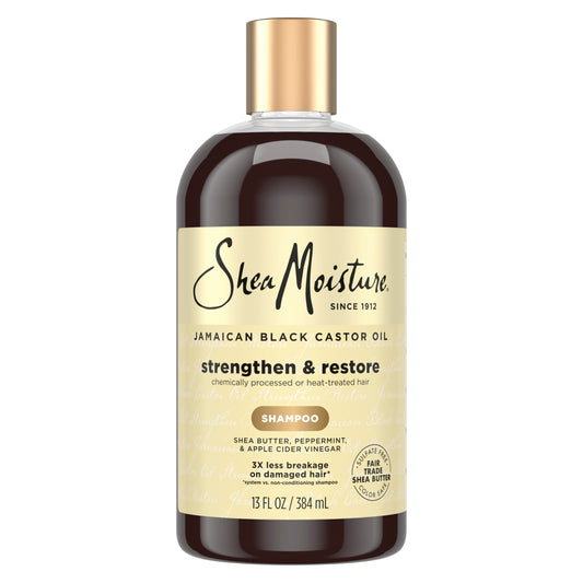 SheaMoisture front packaging showing Strengthen & Restore benefits