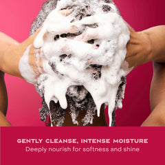 Shea Moisture shampoo in wet coily hair showing improved slip and easier detangling
