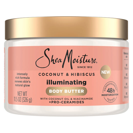 SheaMoisture jar front view showing label and radiant packaging benefit