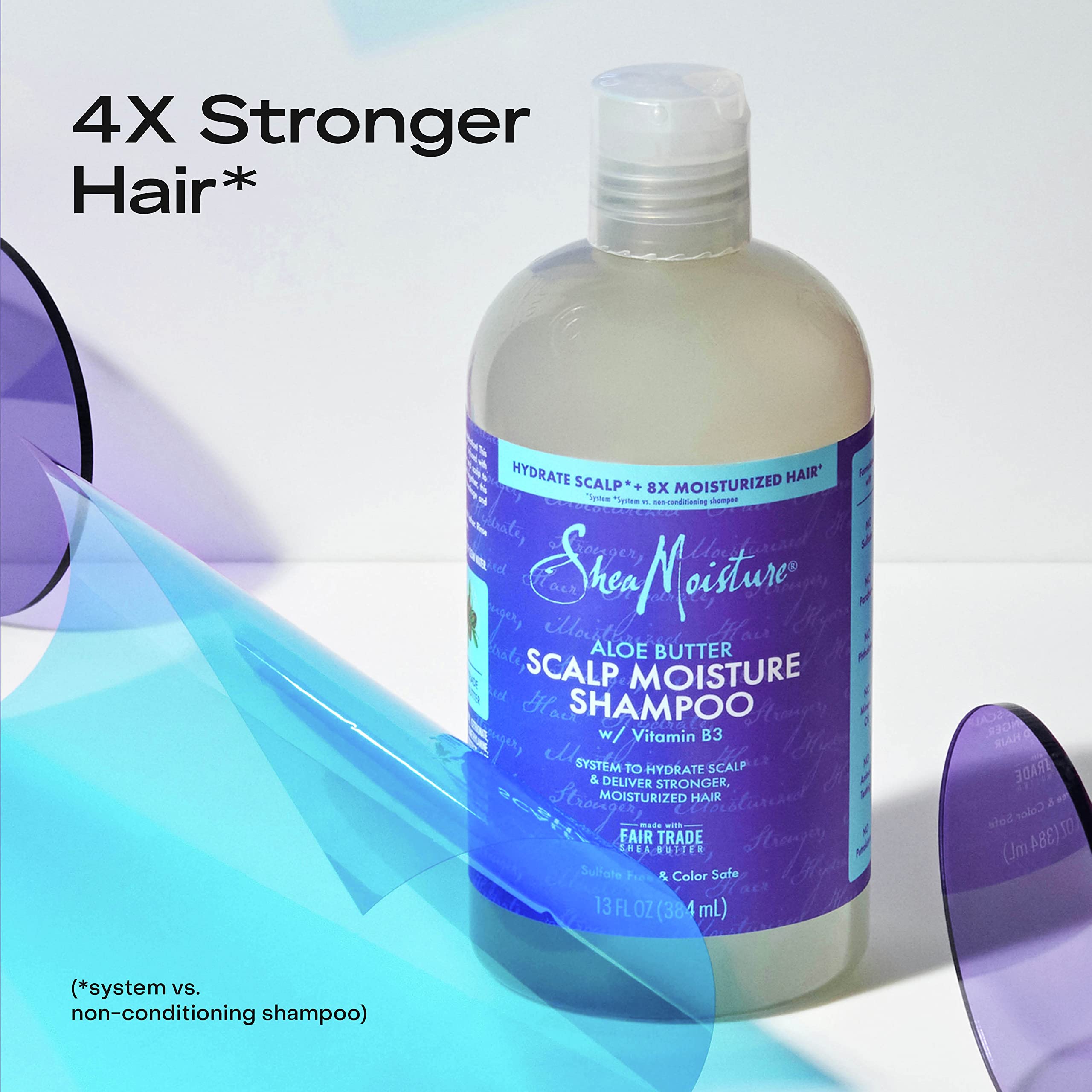 SheaMoisture bottle staged in bathroom showing everyday usability