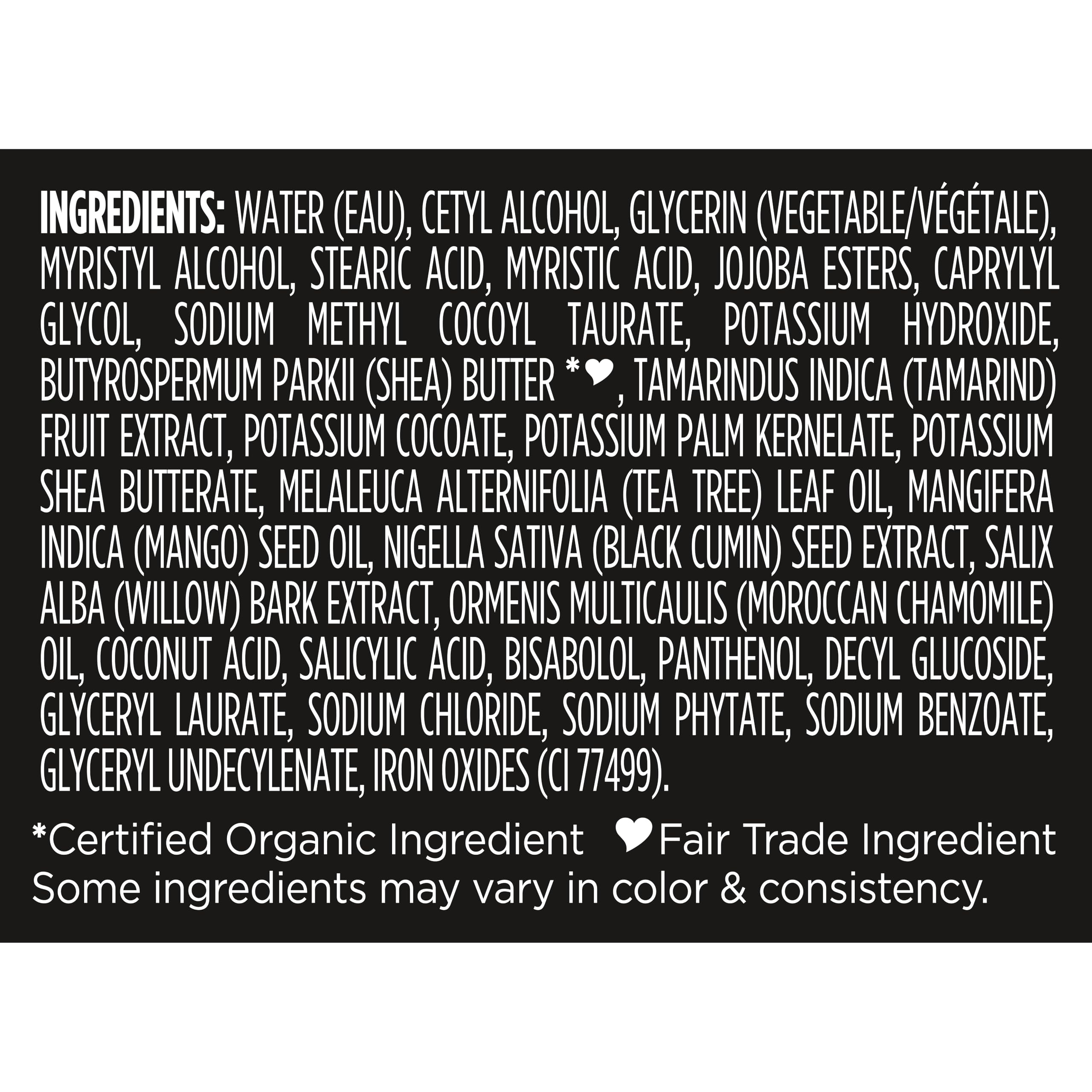 SheaMoisture ingredient label close-up highlighting natural extracts