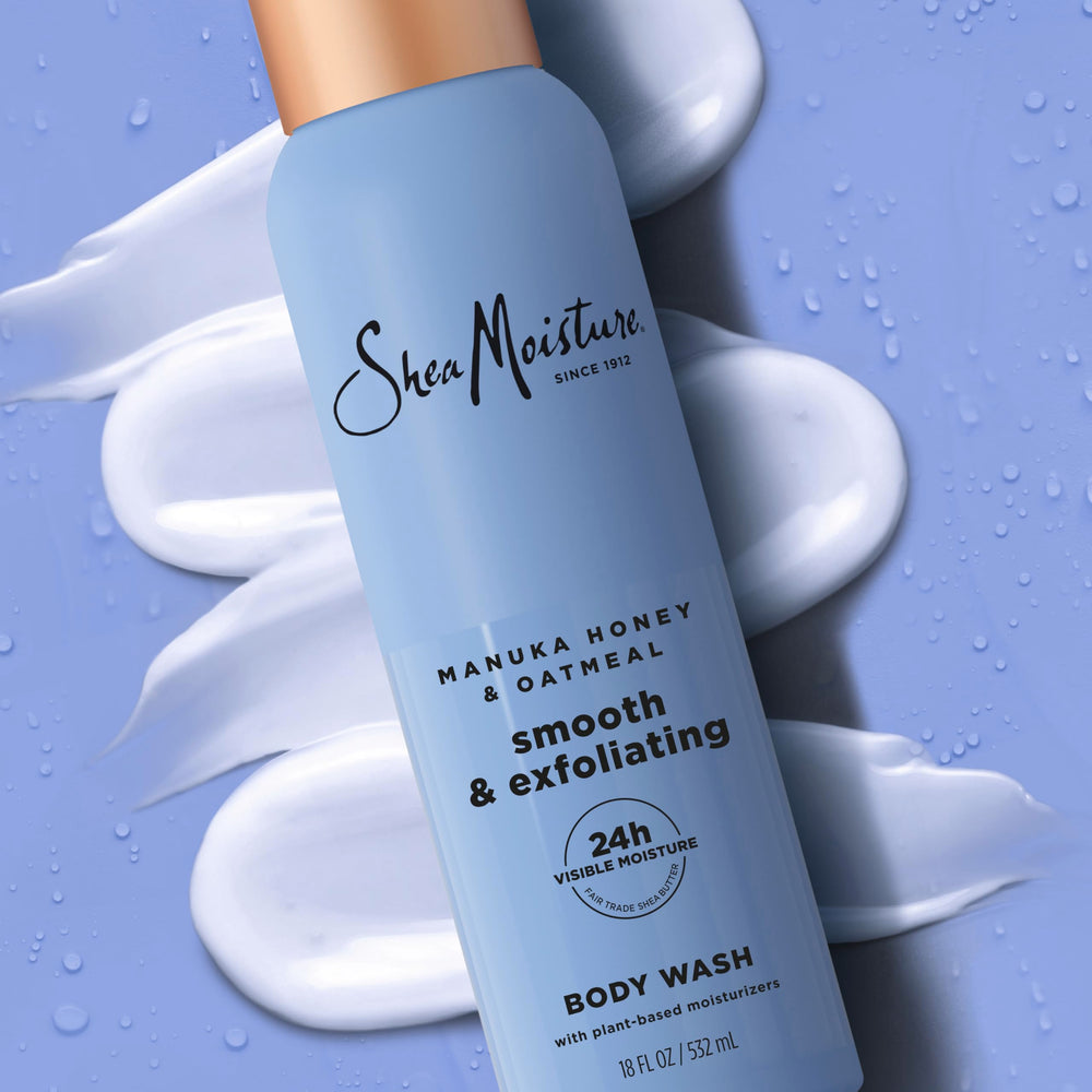Close-up of Manuka honey, oatmeal and shea butter ingredients used by SheaMoisture for smoothing