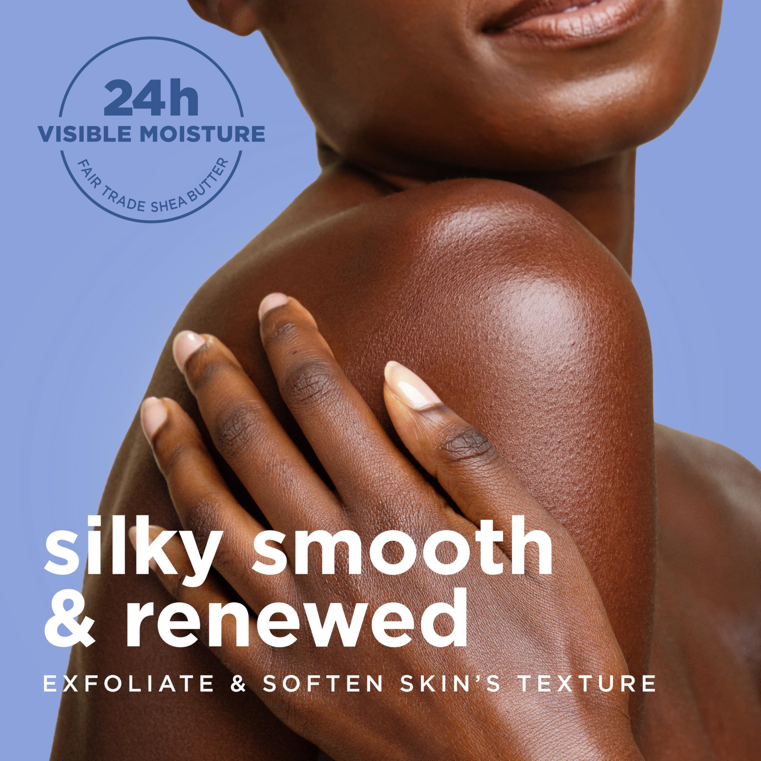 Texture shot of creamy lather from SheaMoisture body wash delivering gentle exfoliation