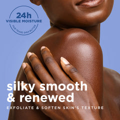 Texture shot of creamy lather from SheaMoisture body wash delivering gentle exfoliation