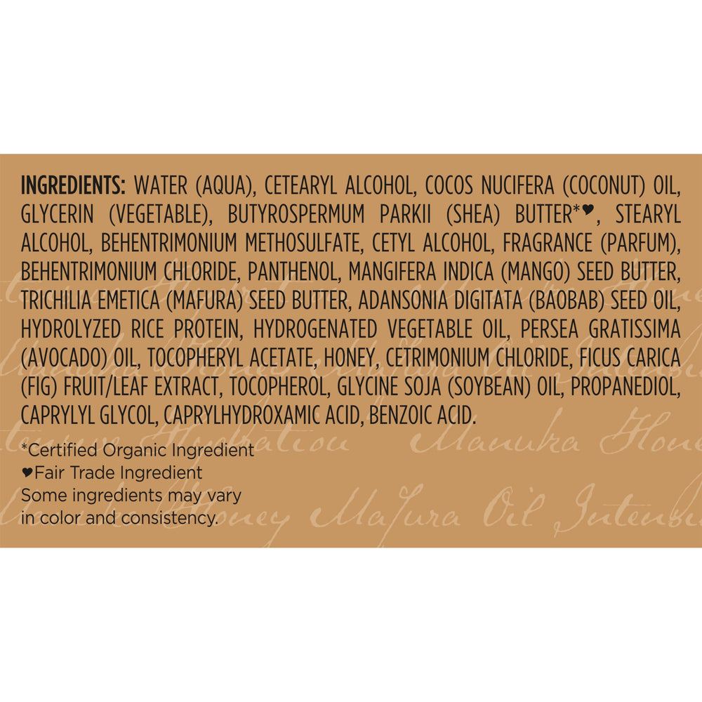 SheaMoisture 11.5 oz jar close-up of label indicating clean, cruelty-free formulation