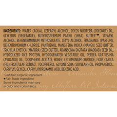 SheaMoisture 11.5 oz jar close-up of label indicating clean, cruelty-free formulation