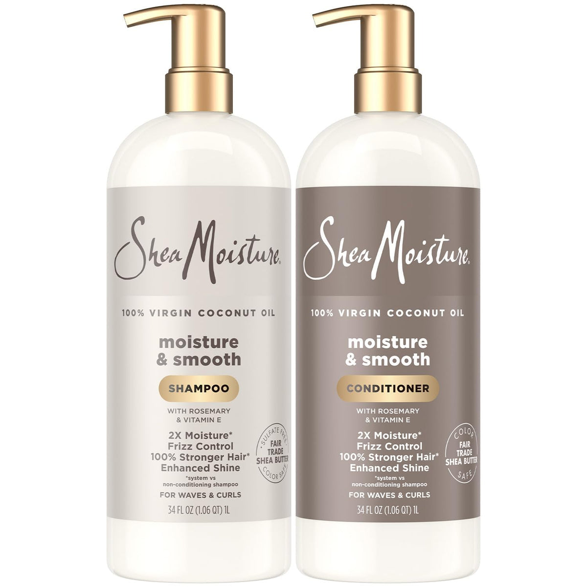 SheaMoisture front packaging showing 34 oz bottles and scent benefit