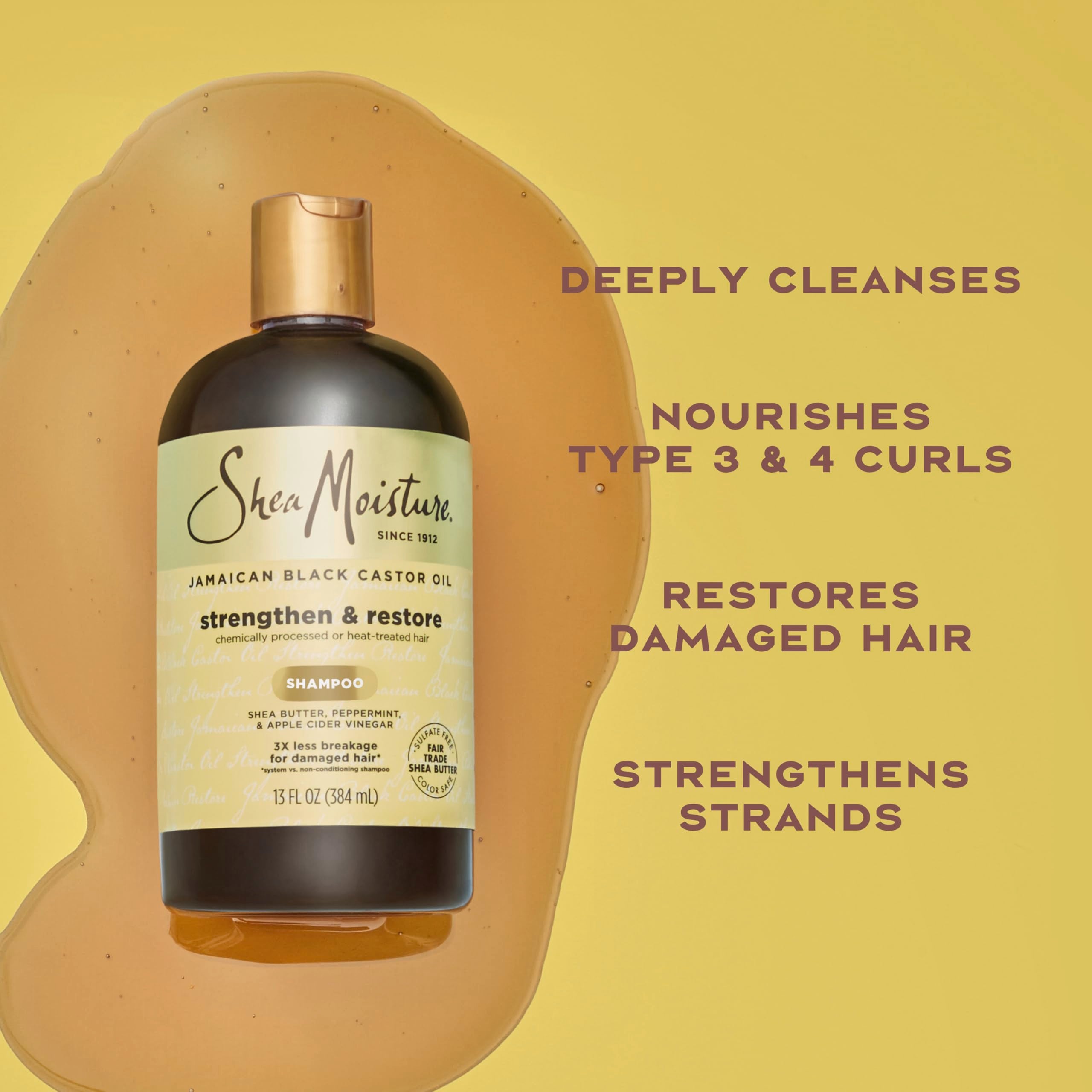 SheaMoisture pouring shampoo into hand for controlled application