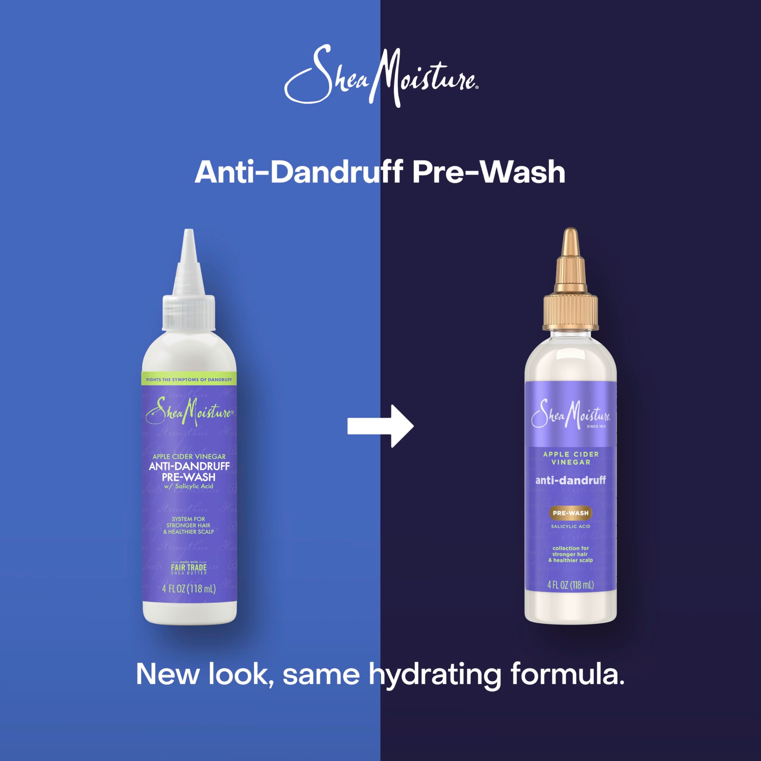 SheaMoisture pouring pre-wash onto scalp to loosen flakes and buildup