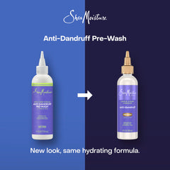 SheaMoisture pouring pre-wash onto scalp to loosen flakes and buildup