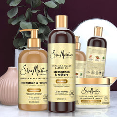 SheaMoisture products displayed on bathroom shelf suggesting daily routine convenience