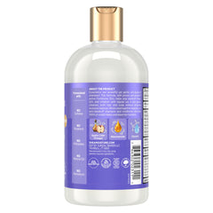 SheaMoisture label and pump close-up highlighting ingredient and ease-of-use benefit