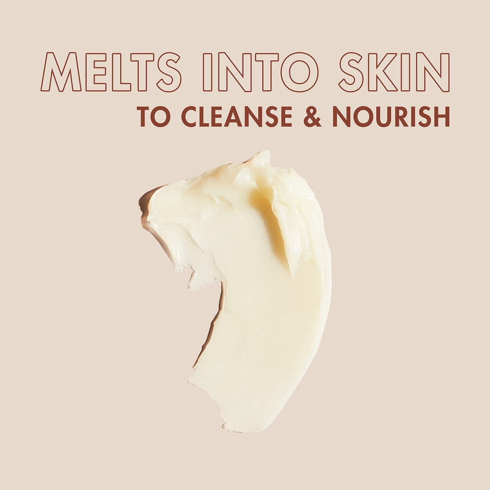 SheaMoisture scoop on finger demonstrating balm consistency and effortless makeup removal