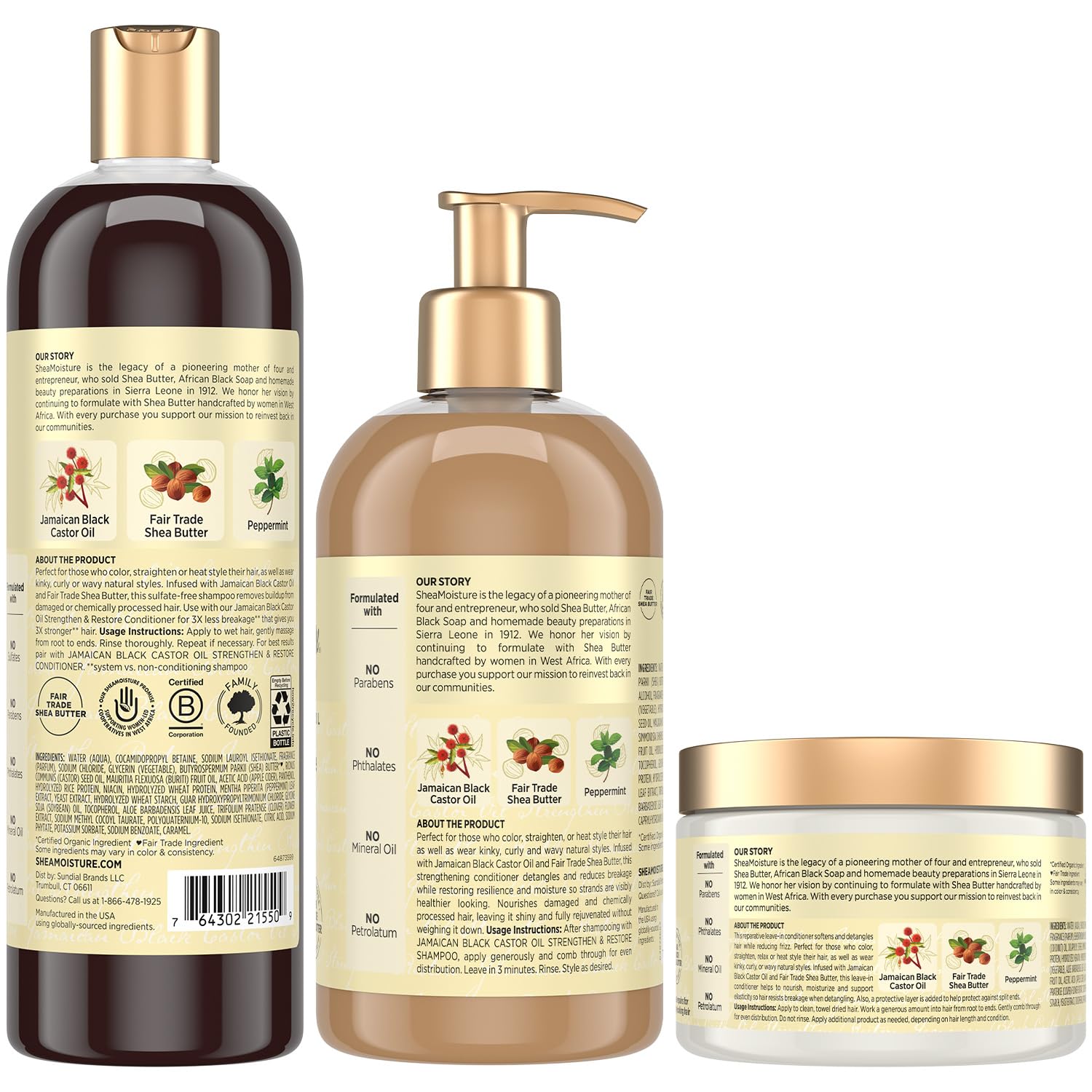 SheaMoisture shampoo bottle close-up label highlighting castor oil benefits for strengthening