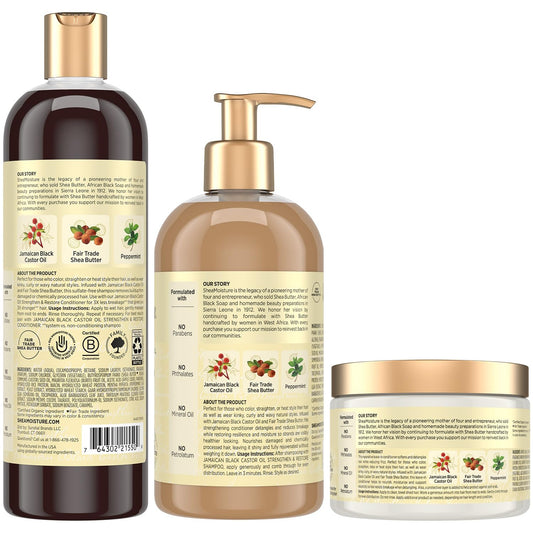SheaMoisture shampoo bottle close-up label highlighting castor oil benefits for strengthening